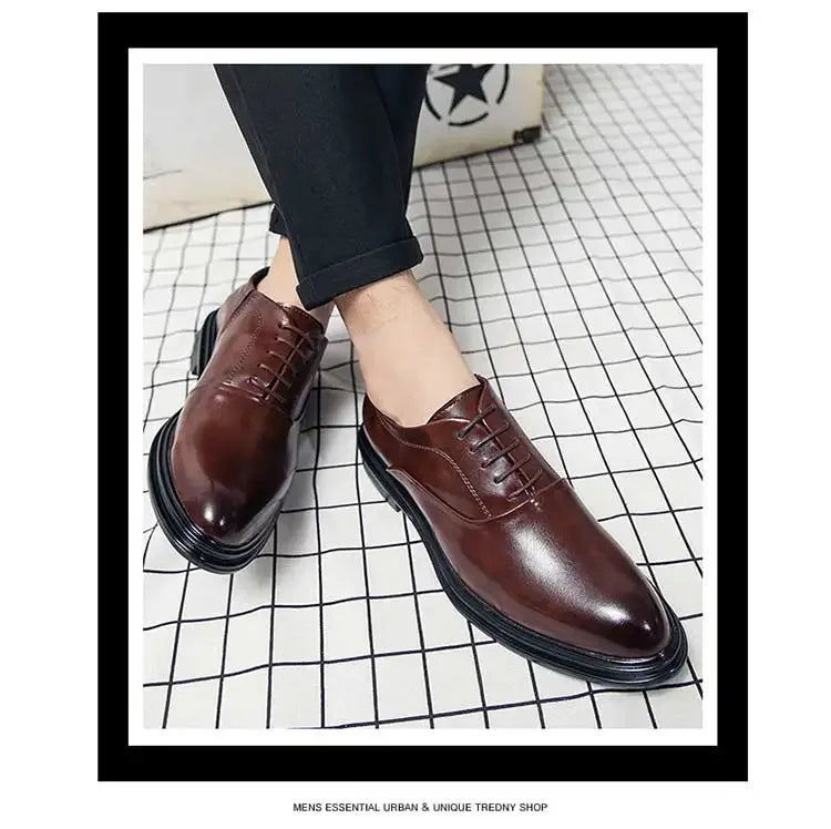 Business Formal Leather Shoes Men's Casual with Suit Low Top Solid Wedding Shoes Color Fashion Oxford Shoes Pointed Office
