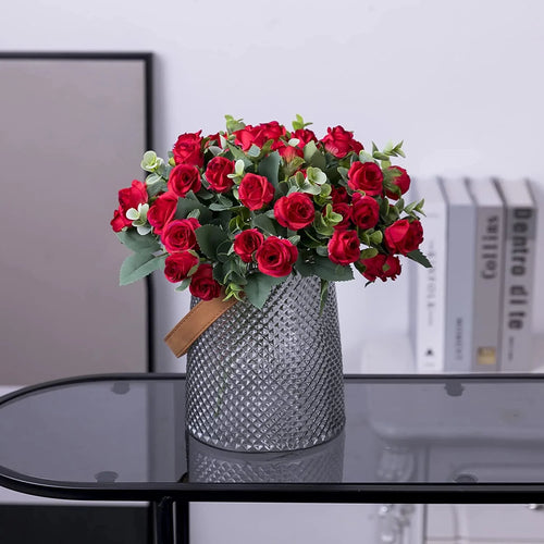 10-Head Silk Rose and Eucalyptus Bouquet for Weddings and Décor