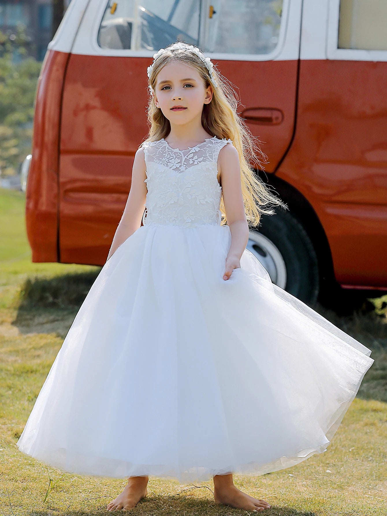 Floral Appliqué Tulle Party Dress