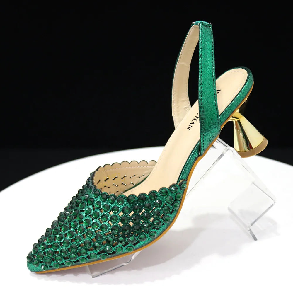 Wine Crystal Pointed-Toe Heels