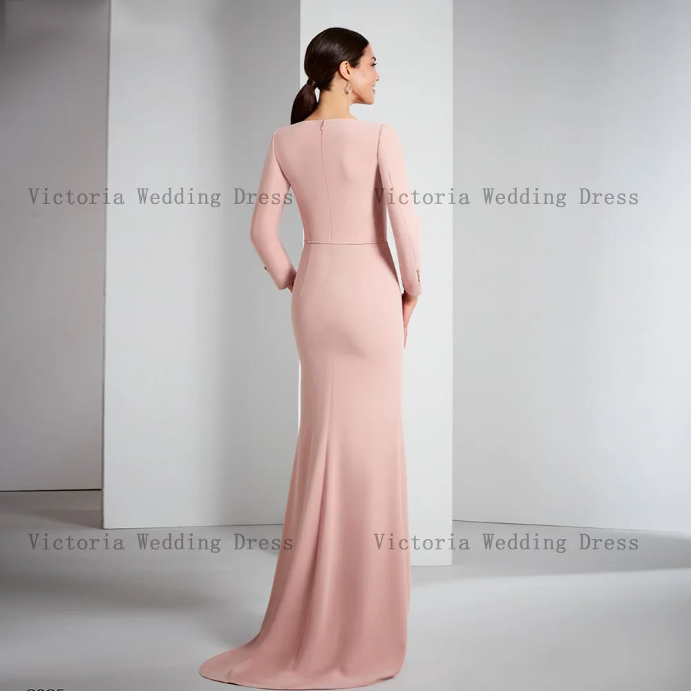 Elegant Pink Mother of the Bride Dresses V Neck Long Sleeves Customized Wedding Party Gowns Flowers Mermaid 2025 فساتين السهرة