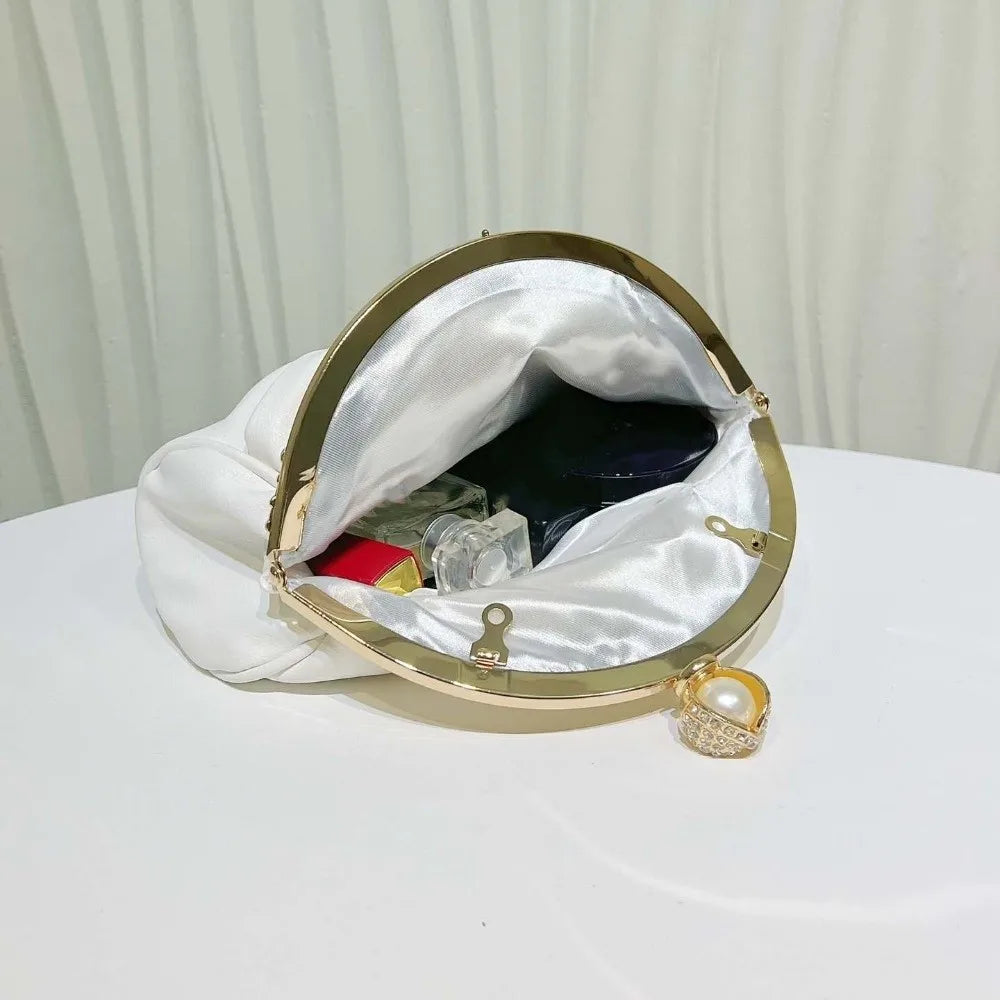Sparkly Rhinestone Evening Clutch Pleated Hollow-out Bridal Wedding Purse Glittery Chic Ruched Knot Bag Hostess