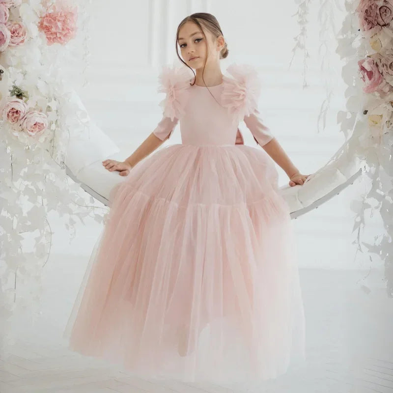 Half-Sleeve Tulle Flower Girl Dress