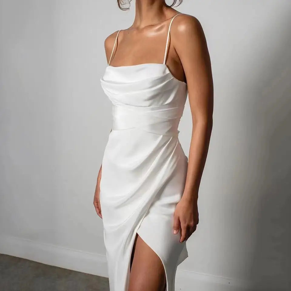 Customized Simple Sexy Wedding Dresses Boho Bridal Dress High Slit Straps Backless Bohemian Bride Gowns Vestidos De Noiva