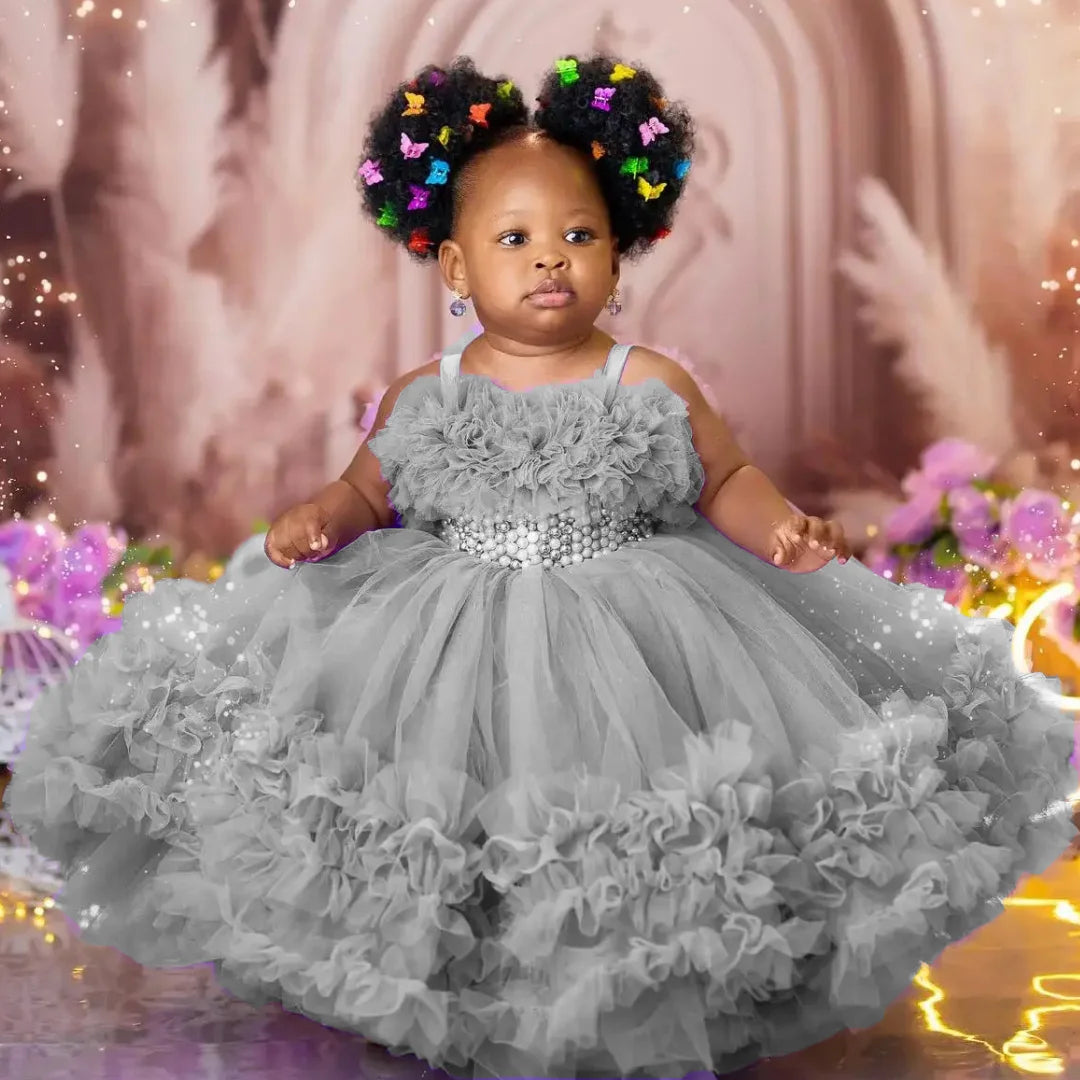 Tiered Pearl Flower Girl Dress