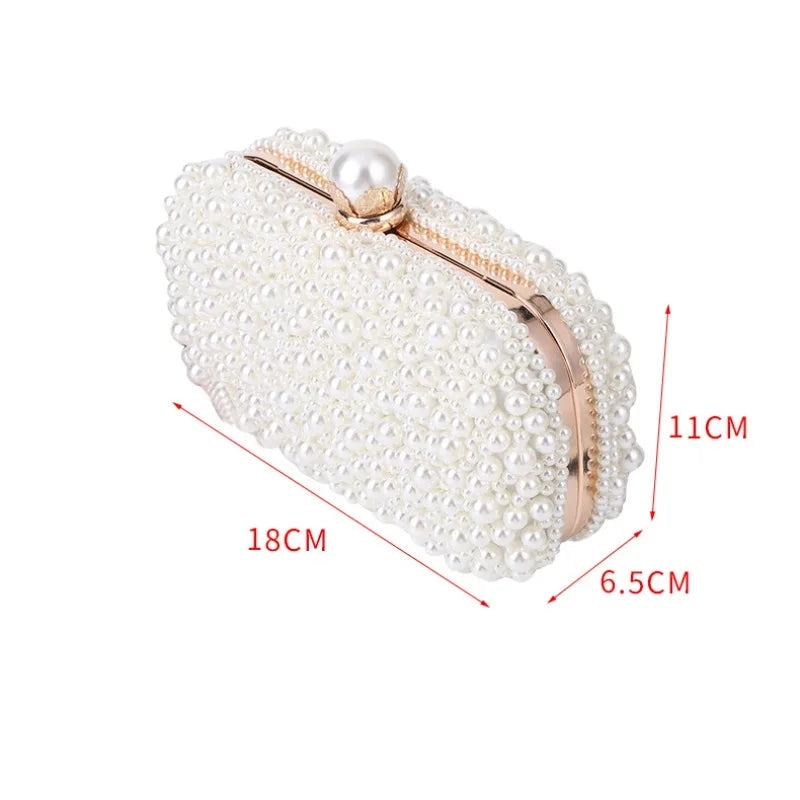 Elegant Pearl Evening Shoulder Bag Soft Small Square Purse with Lock for Women Wedding Bridal Crossbody Party