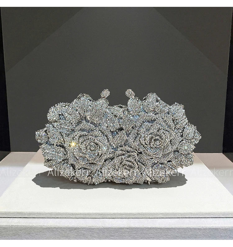Rose Crystal Flower Evening Clutch
