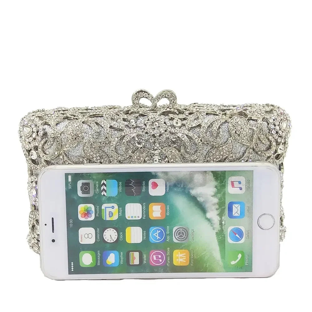 Boutique De FGG Handmade Flower Evening Bags and Clutches, Gold Rhinestone Clutch Purses and Handbags, Wedding Bridal CLutch Bag