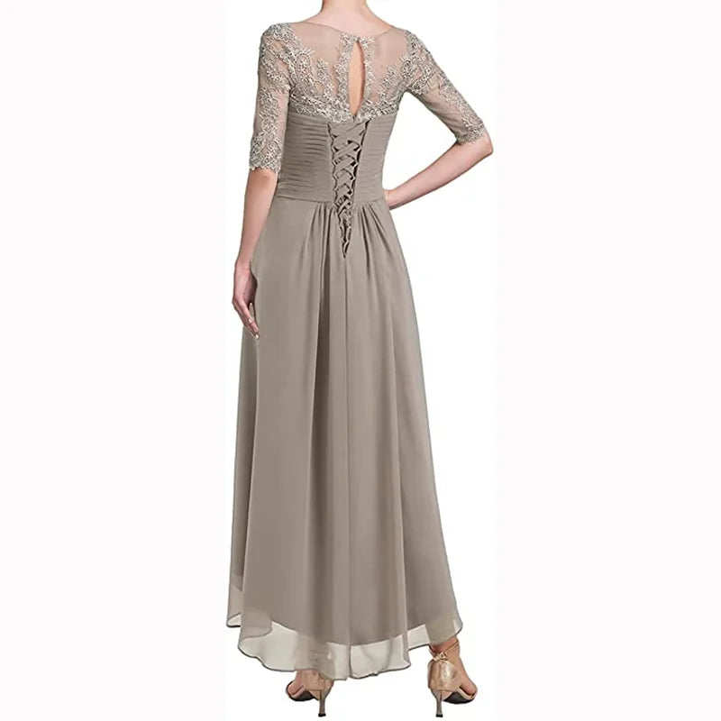 Beaded Lace Chiffon Tea Length Mother of the Bride Dress