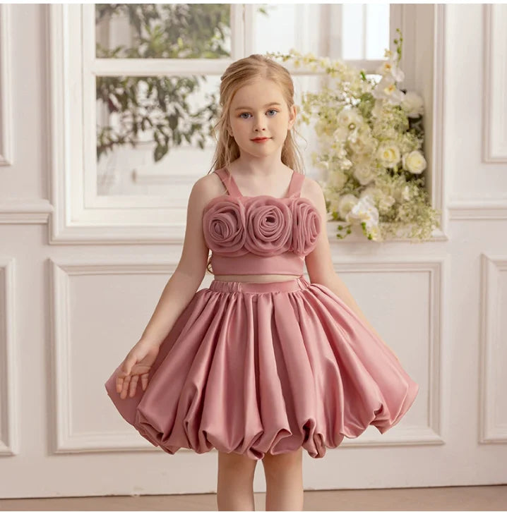 Two-Piece White Flower Girl Dress
