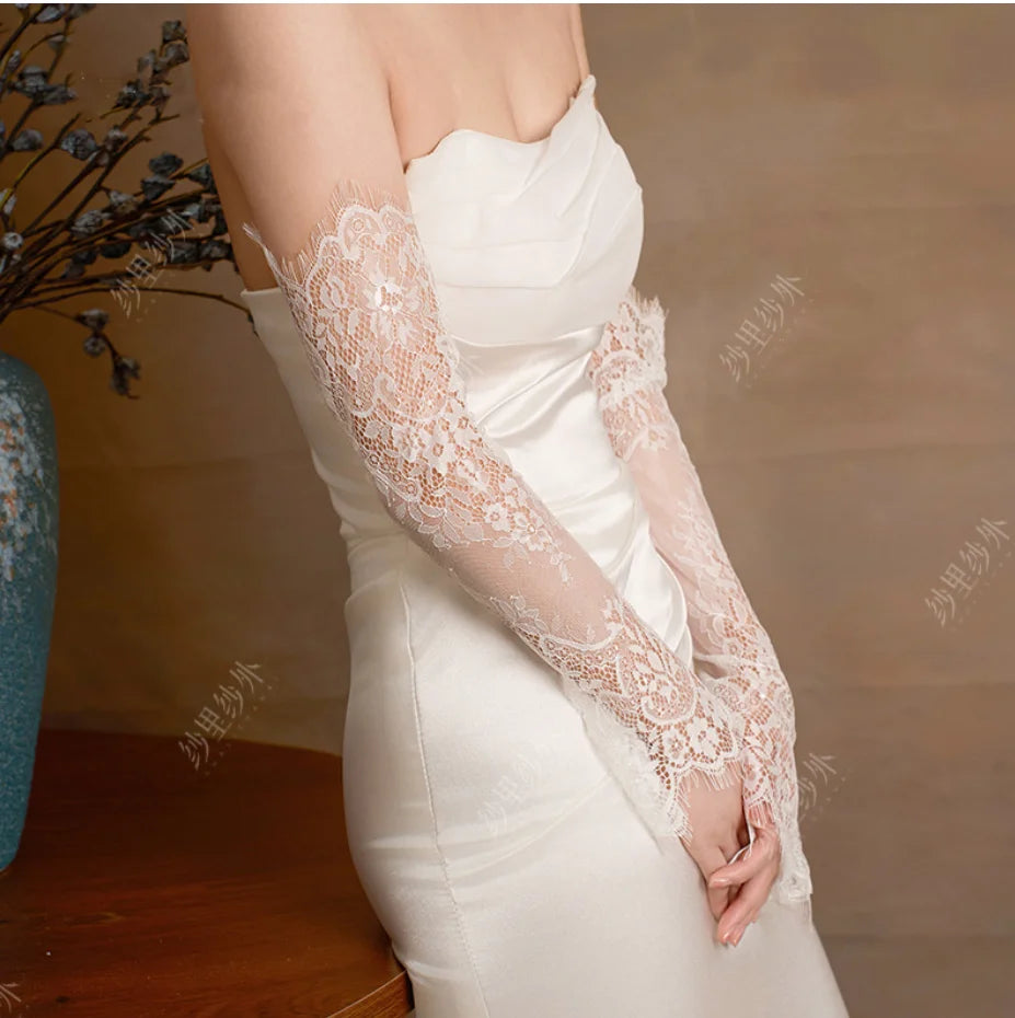 Lace Bridal Gloves Wedding Accessories Fingerless White Elbow Covers Arms Long Sleeves Gloves For Women Bachelorette Party Bride
