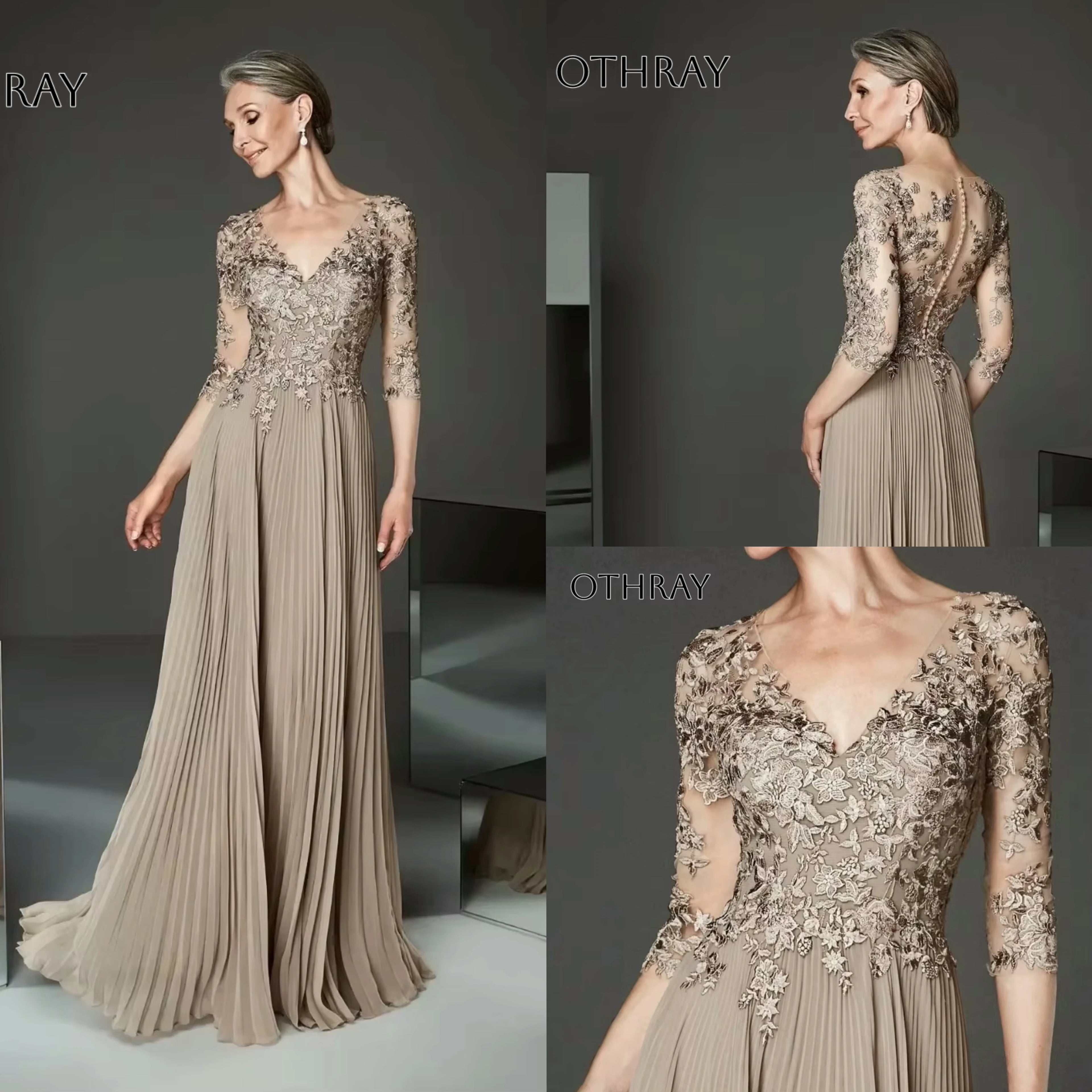 Wedding Party Guest Evening Dresses Femme Robe De Soiree New Elegant Champagne Gold Ruched Half Sleeve Long Prom Gwon