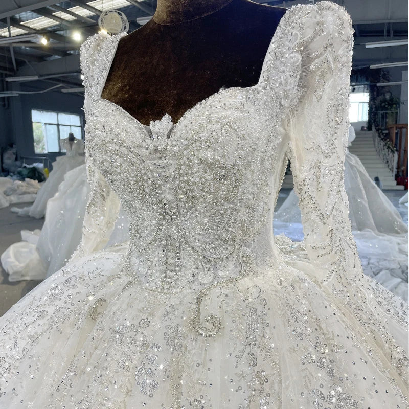 Beaded Crystal Square-Neck Organza Ball Gown Wedding Dress