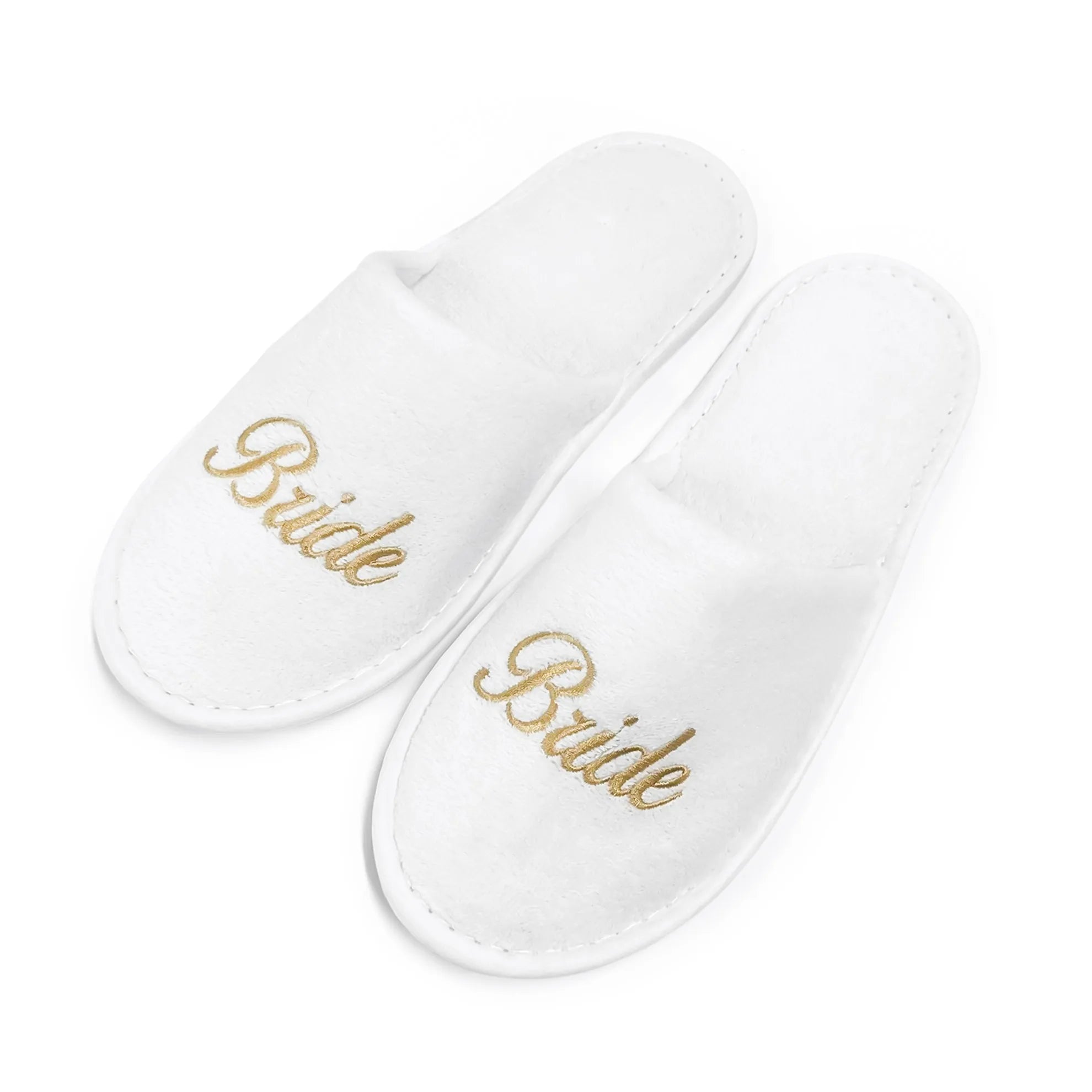 Bridal Party Slippers Set, Close-toe With Golden & Pink Embroidery, Lightweight Plush Cozy Flats, Non-slip Soft Sole For Bride