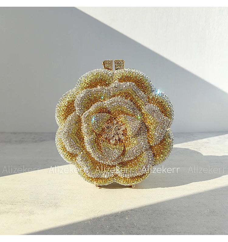 Rose-Shaped Crystal Bridal Clutch