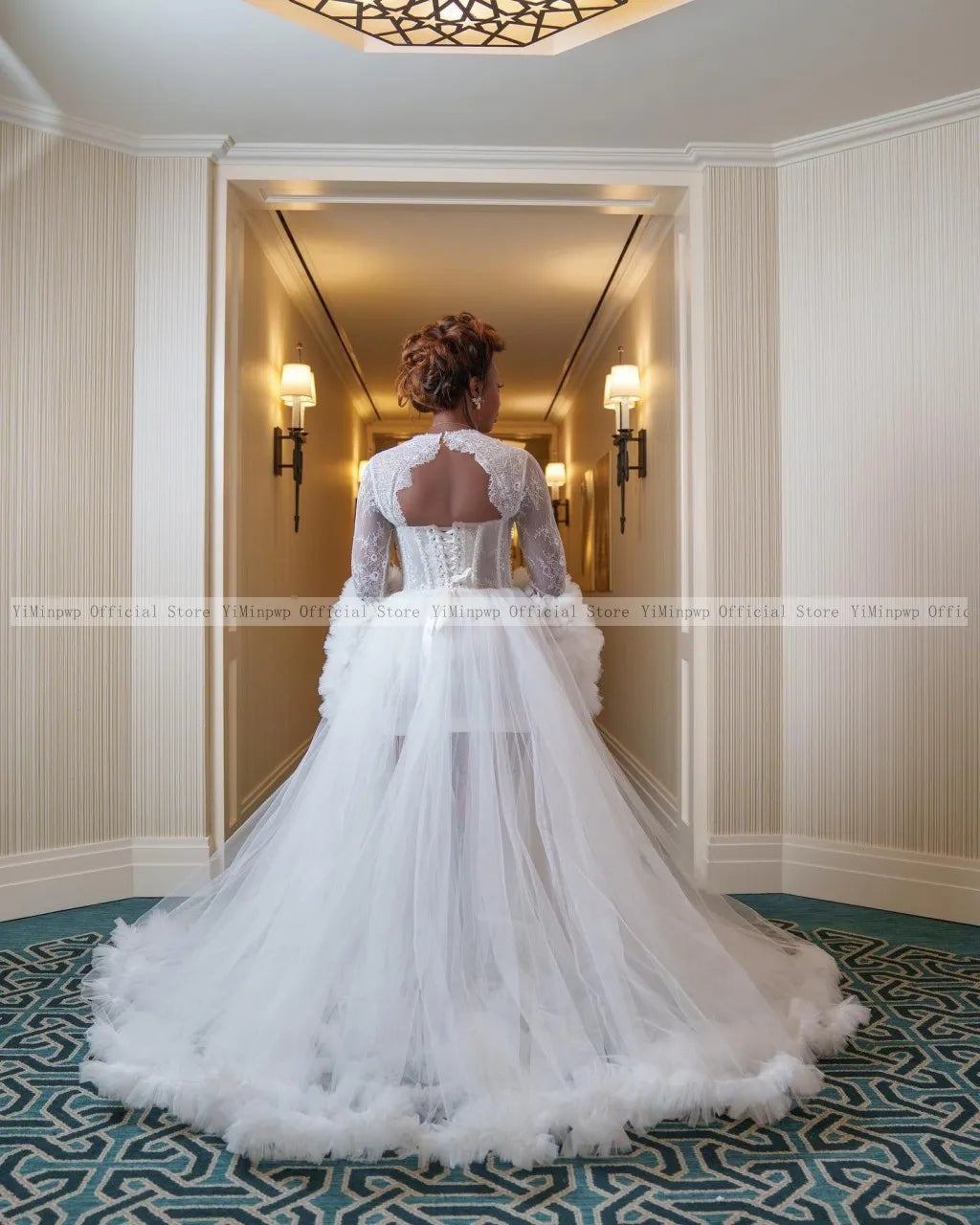 Africa White Wedding Dresses for Bride Long Flare Sleeve Train Corset Tiered Ruffles Aso Ebi Bridal Shower Robe Dress Customized