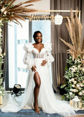 Long Sleeve Bridal Robe Women Bathrobe Lace-up Back Wedding Party Nightgown Africa Bridal Shower Gowns