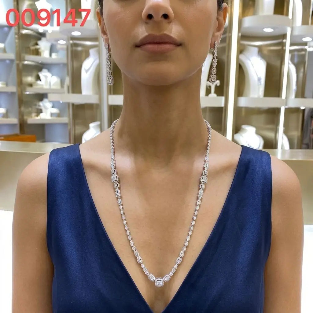 Bride Talk Luxury Long Bridal Jewelry Set Elegant Zircon Geometric Floral Wedding Accessories for Women Sweater Chain 2Pcs