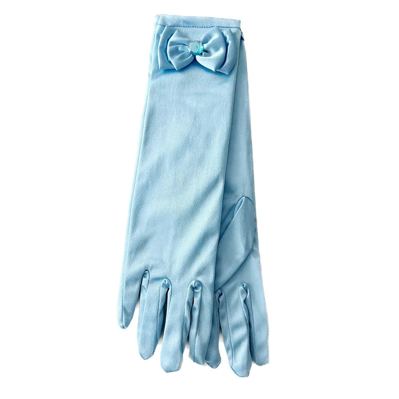 29cm Children Long Gloves Princess Dance Performance Stage Party Wedding Glove Satin Bow Full Finger Mittens Birthday Gifts G332