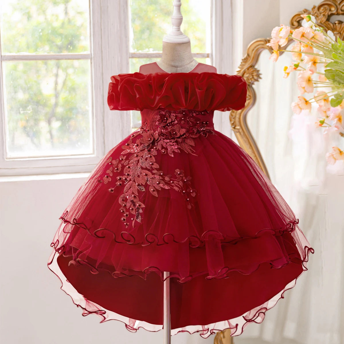 Tulle Bow Flower Bridesmaid Dress
