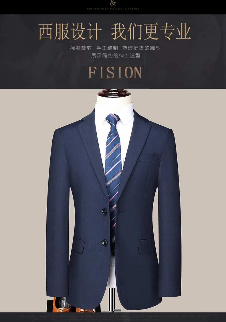 Suit  (Blazer+ Trousers) Men's Casual Formal Business Gentleman Solid Color Hosting Four Seasons Slimming Wedding Fashion Suit