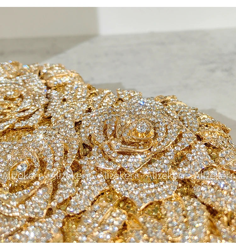 Rose Crystal Flower Evening Clutch