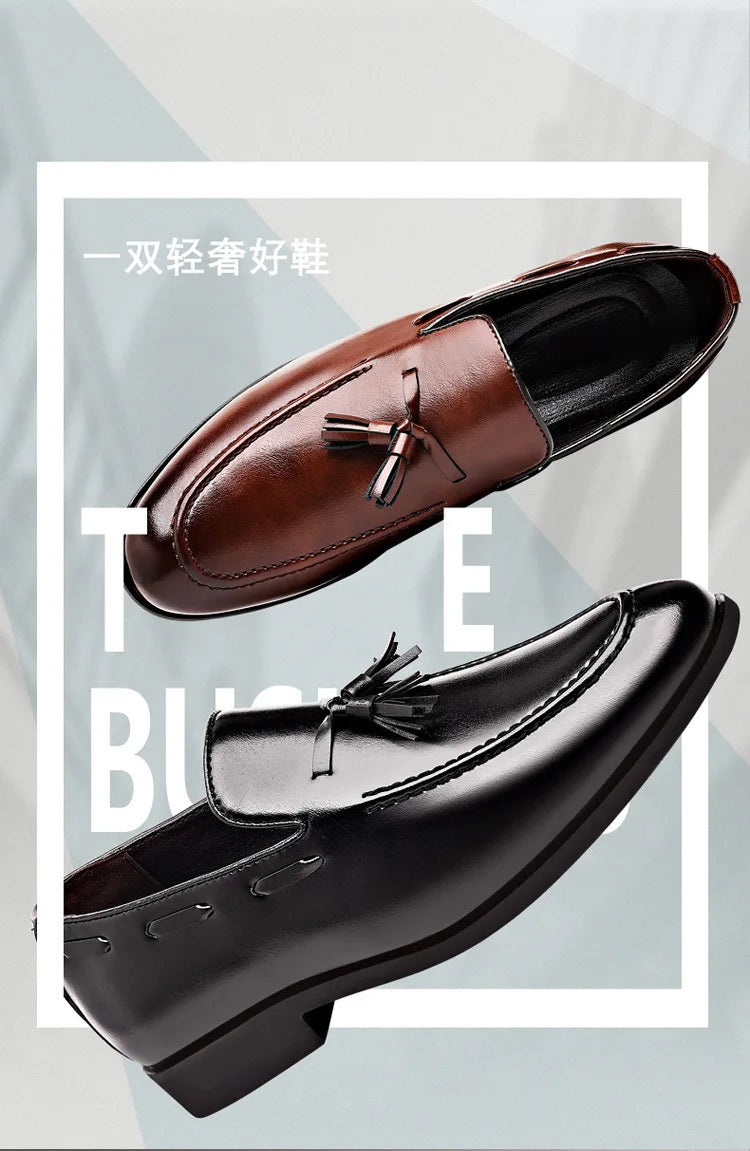 2026 New Large Size Men's Leather Shoes Business Formal Casual Wedding Knot Shoes round Toe Flat Heel Rubber Outsole