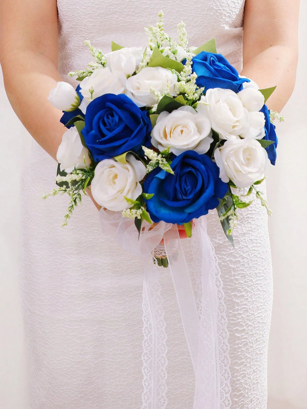 Wedding Bouquets for Bride Bridesmaid,White Blue Burgundy Artificial Roses Flowers for Wedding Church Marriage Decoration