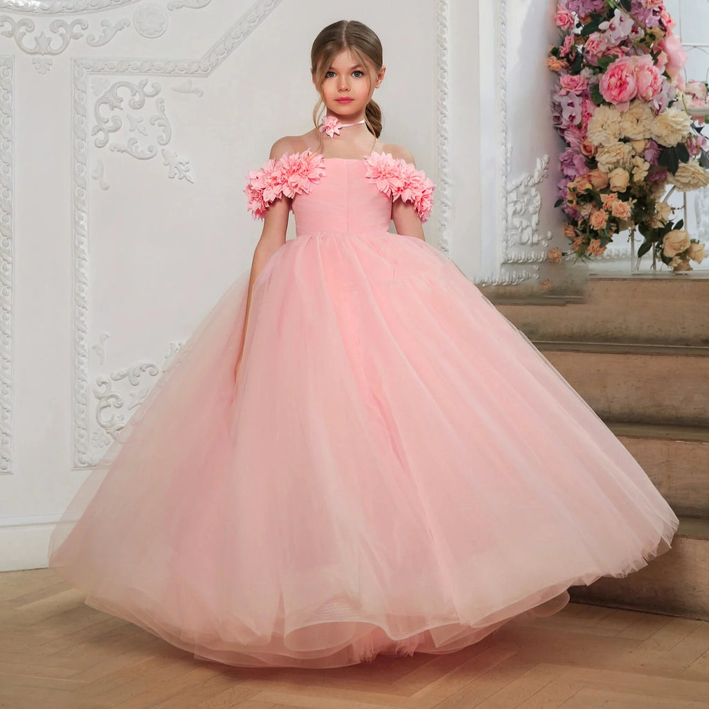 Off-Shoulder Tulle Junior Bridesmaid Dress