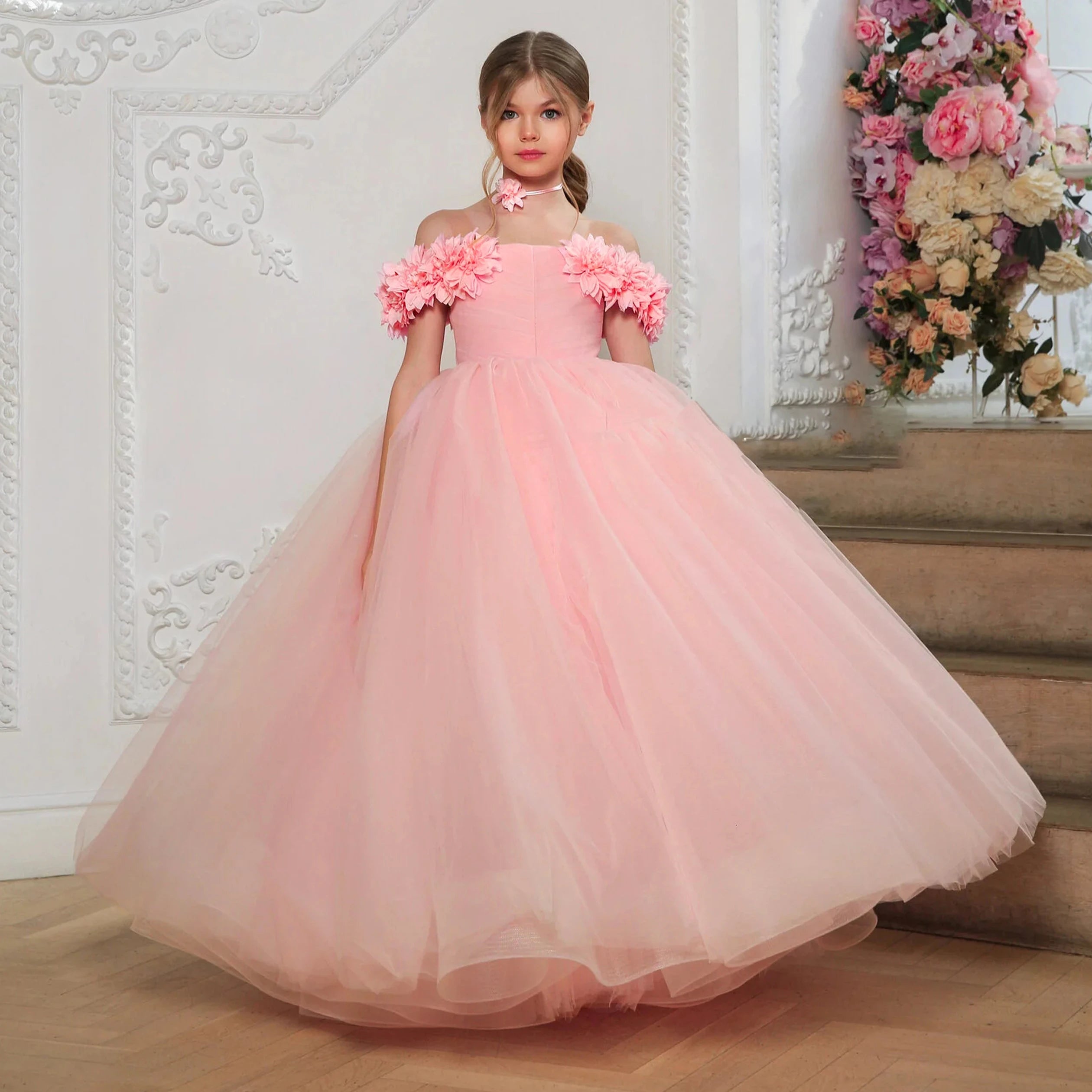 Off-Shoulder Tulle Junior Bridesmaid Dress