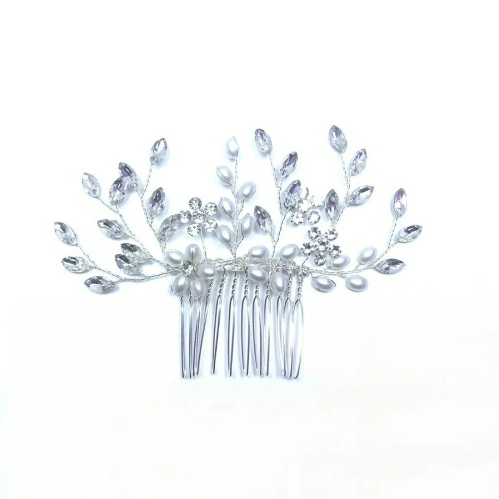 Handmade Pearl Leaf Hair Comb Fashion Alloy And Rhinestone Hairpin Bridal Wedding Hair Accessories Jewelry Hair Comb