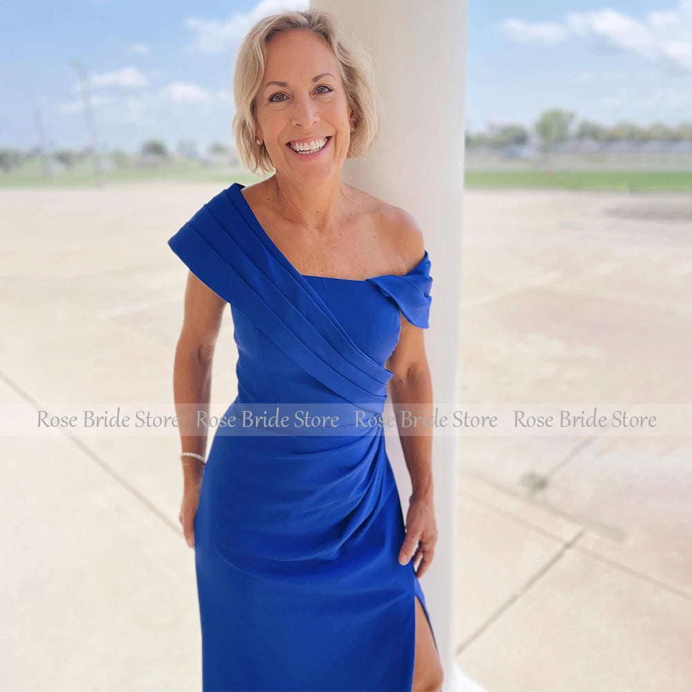 Mother of the Bride/Groom Dresses Dark Royal Blue Side Slit Wedding Guest Gown for Woman One Shoulder Mermaid Evening Dress Long
