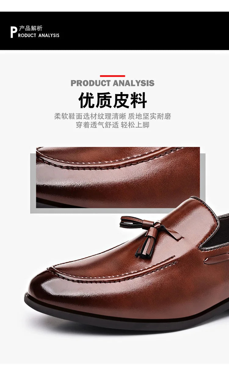 2026 New Large Size Men's Leather Shoes Business Formal Casual Wedding Knot Shoes round Toe Flat Heel Rubber Outsole