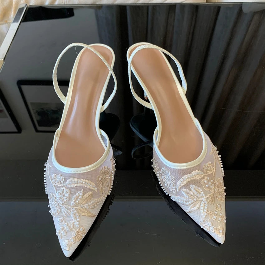 Embroidered Slingback Bridal Heels