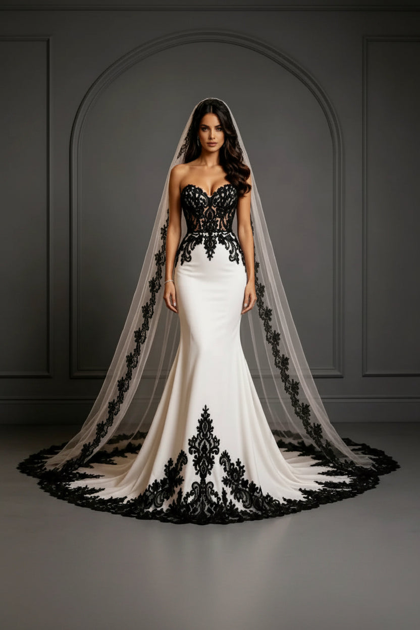 Vintage Mermaid Gothic Wedding Dress 2026 Black Lace Overlay Skirt Dark Romantic Alternative Bridal Gowns Charming Vampire