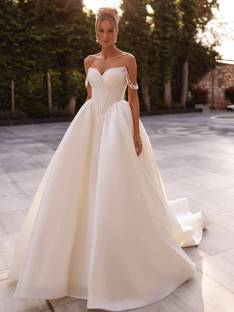 Beaded Satin Ball Gown Wedding Dress