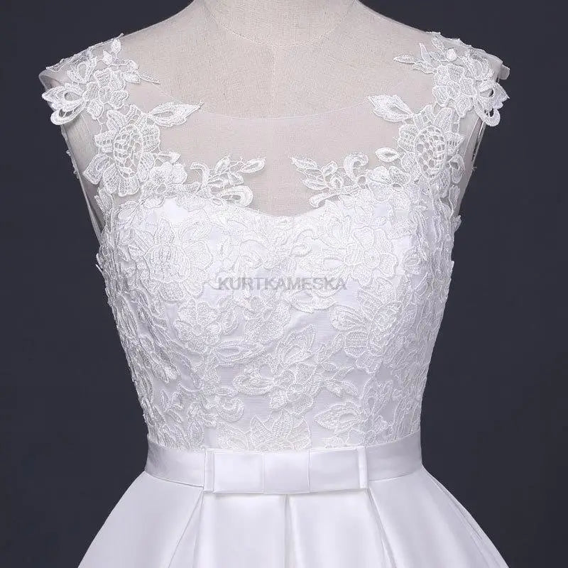 White Satin Embroidered Lace Backless Dress