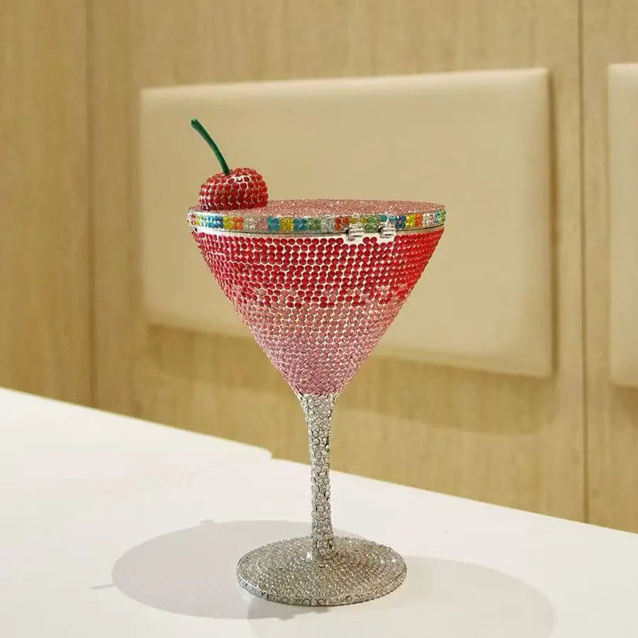 XIYUAN Cherry Martini Gold Rhinestone Evening Cocktail Party Handbag Women Luxury Bling Crystals Wedding Bridal Clutch Purses