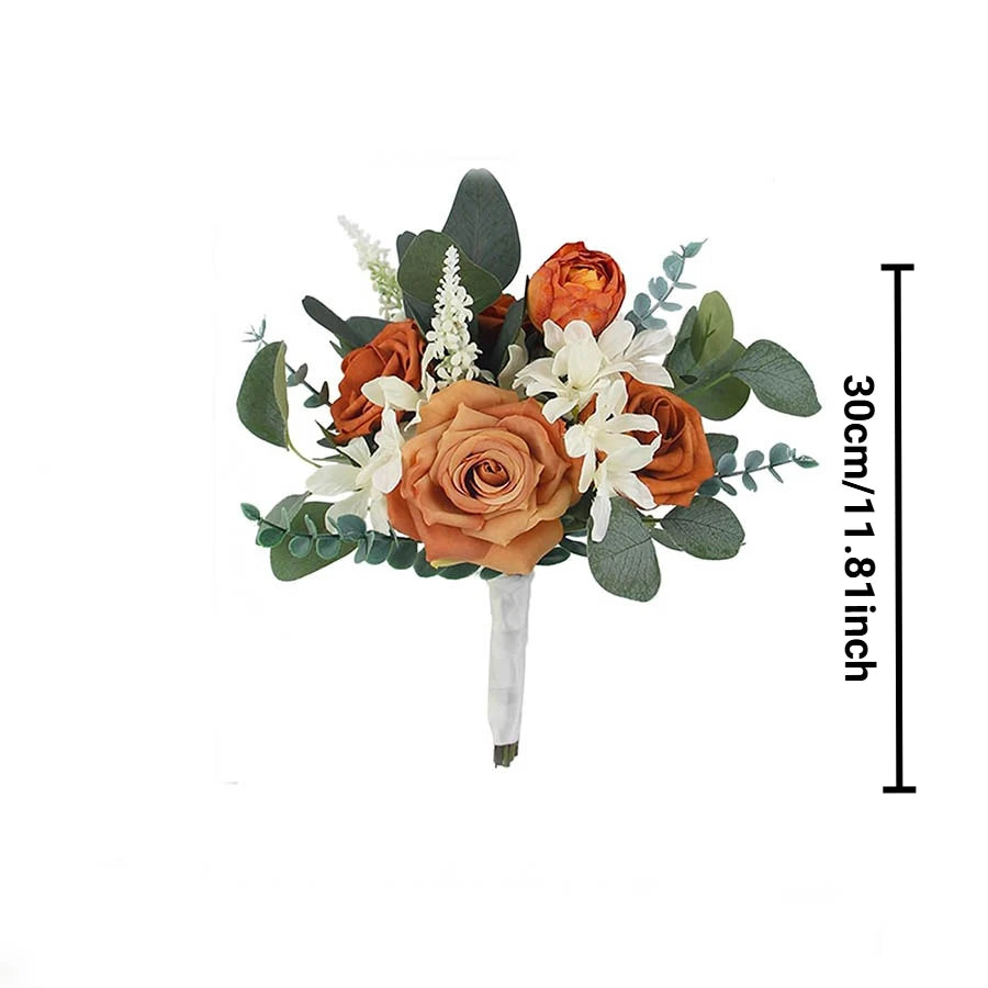 Wedding Bouquets for Bride Bridesmaid,White Blue Burgundy Artificial Roses Flowers for Wedding Church Marriage Decoration