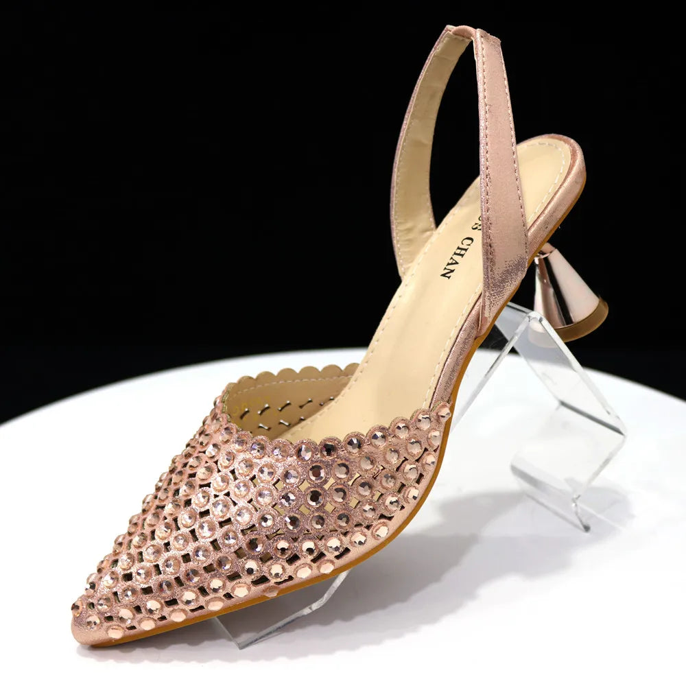 Wine Crystal Pointed-Toe Heels