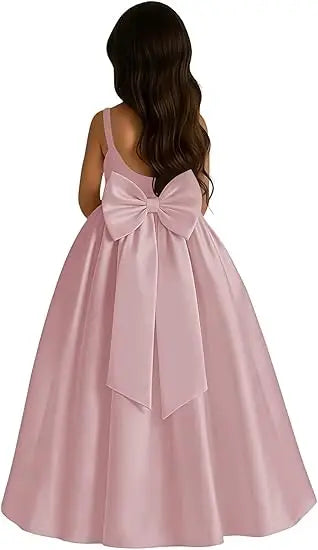Ivory Satin A-Line Flower Girl Dress