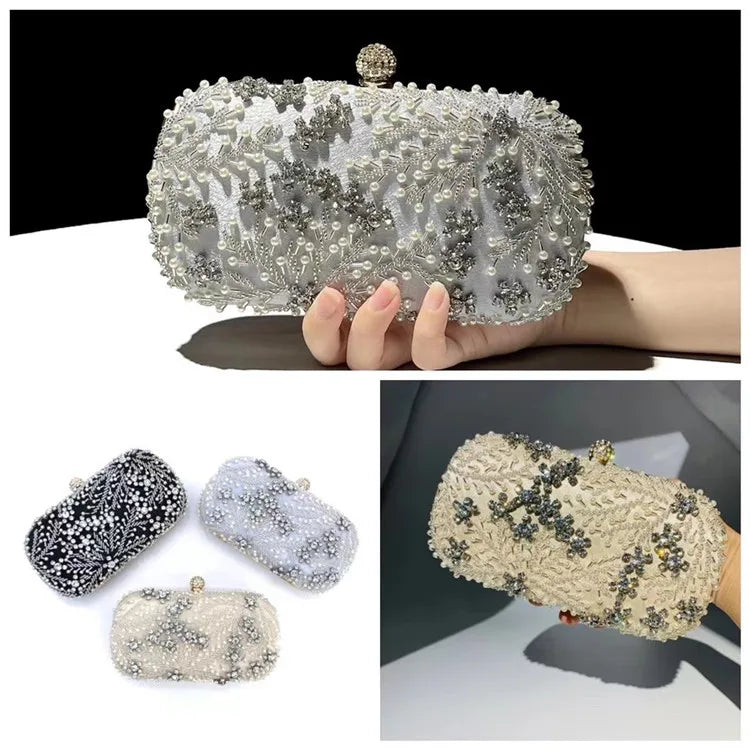 Women's Clutch Bag Crystal Pearl Clutch Purse Luxury Handbag Embroidery Evening Bag Wedding Bag for Bridal Shoulder Bag ZD1529