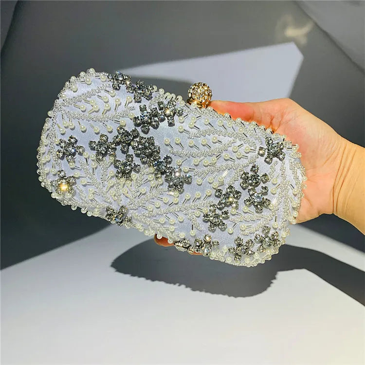 Women's Clutch Bag Crystal Pearl Clutch Purse Luxury Handbag Embroidery Evening Bag Wedding Bag for Bridal Shoulder Bag ZD1529