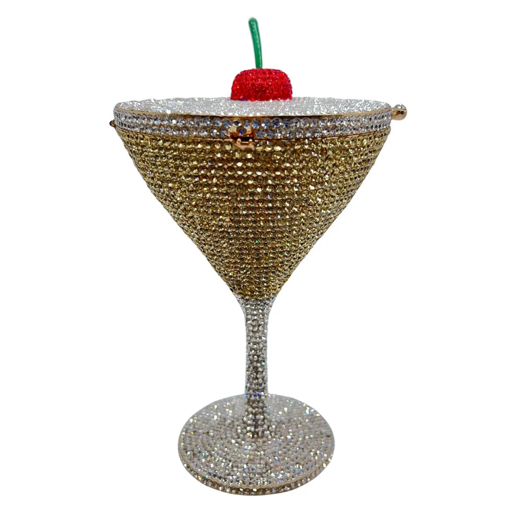 XIYUAN Cherry Martini Gold Rhinestone Evening Cocktail Party Handbag Women Luxury Bling Crystals Wedding Bridal Clutch Purses