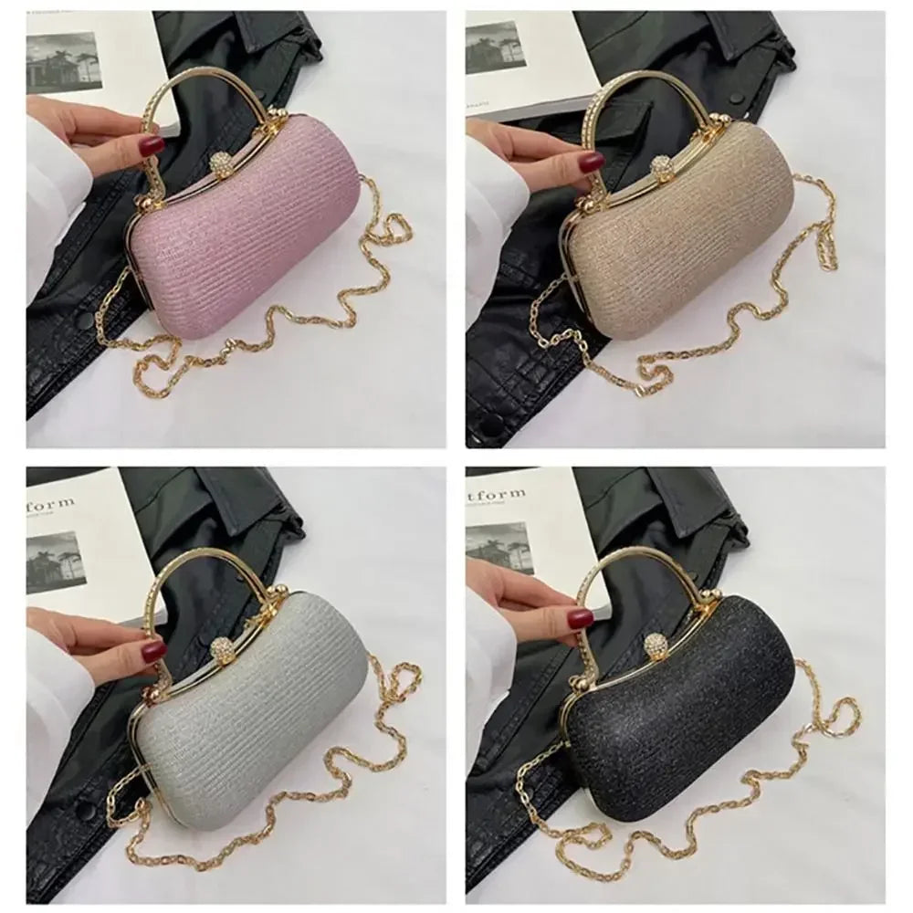 Wedding Bridal Beaded Women Evening Bag Dinner Bag Chain Shoulder Handbags Elegant Rhinestones Clutch Egg Shape Evening Bag