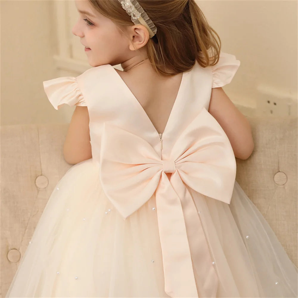 Backless Bow Flower Girl Tulle Dress