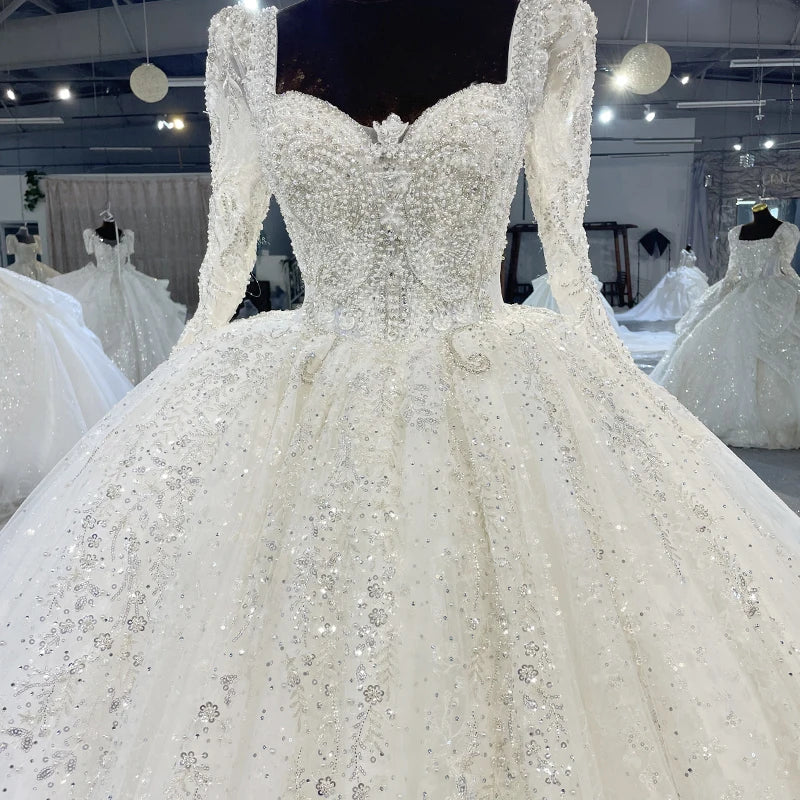 Beaded Crystal Square-Neck Organza Ball Gown Wedding Dress