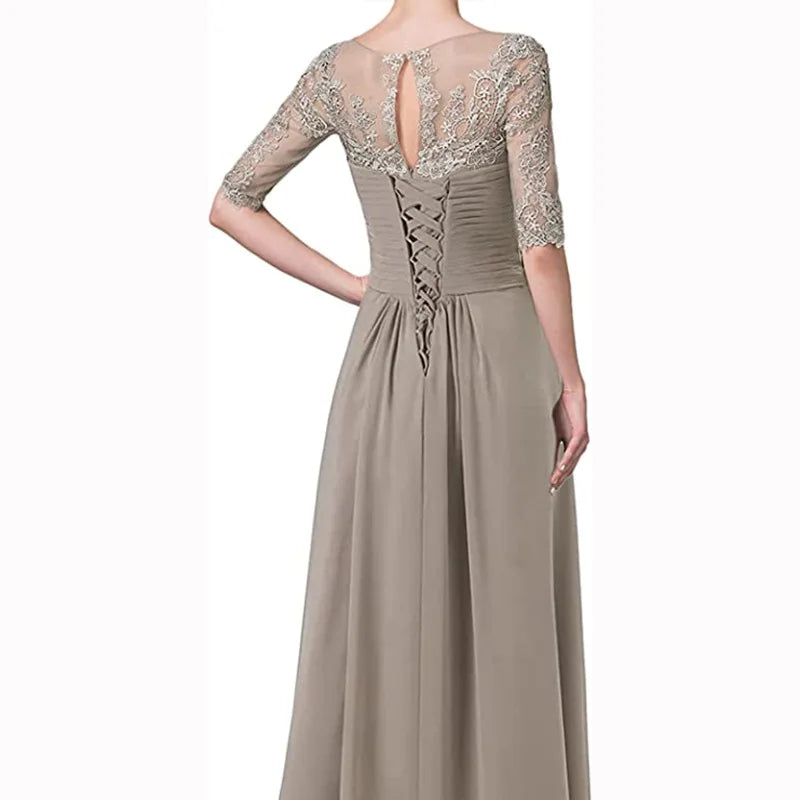 Beaded Lace Chiffon Tea Length Mother of the Bride Dress