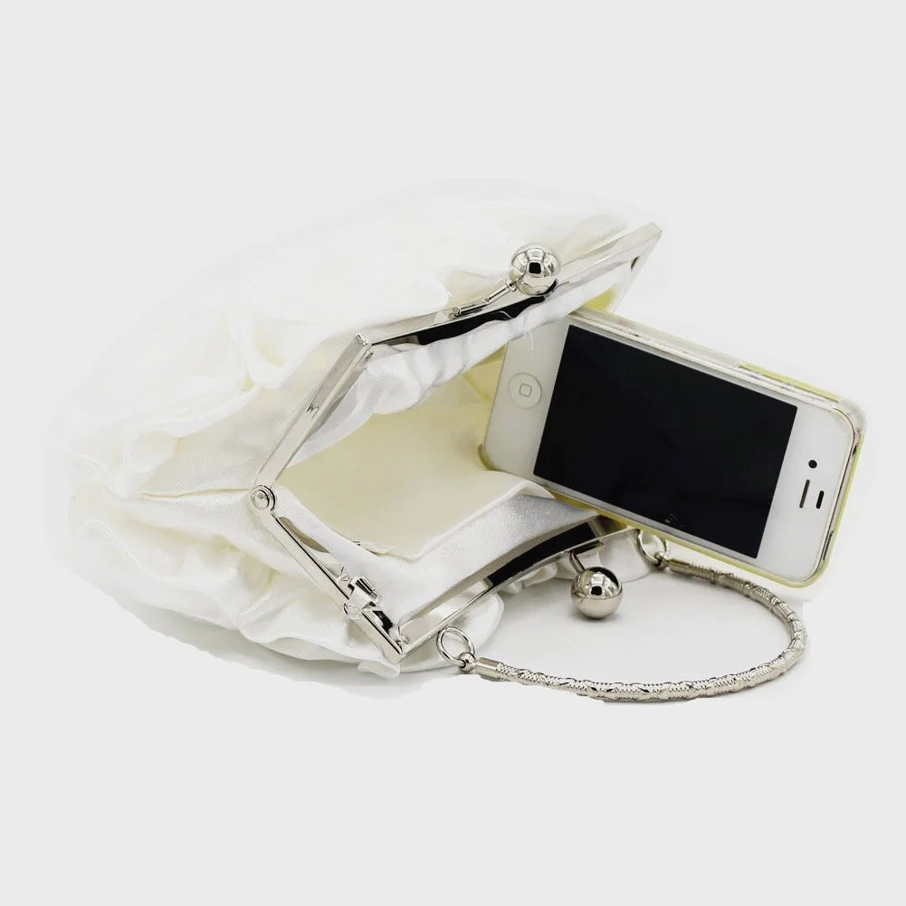 Women Clutches Rose Flower Solid Color Handbag Casual Party Wedding Evening Bag Luxury Bridal Purse Silver Minaudiere Bag