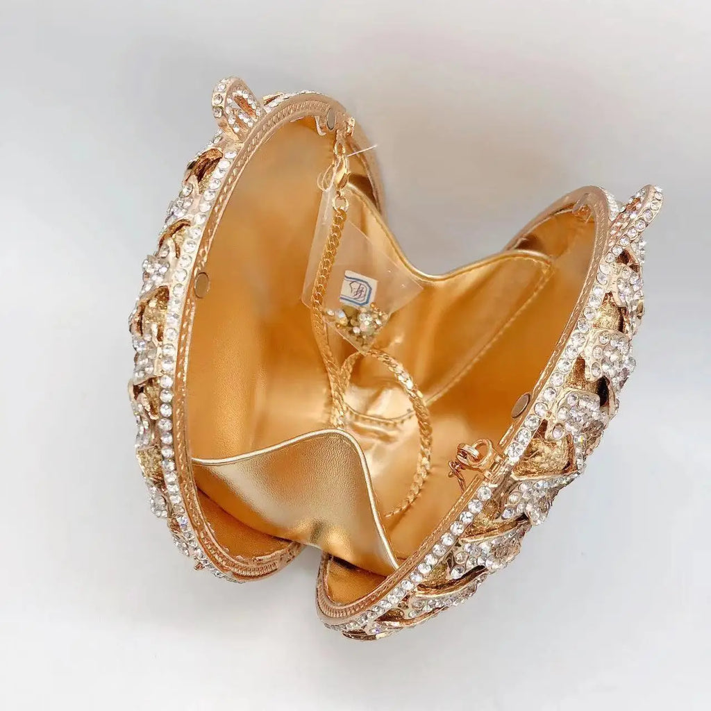 Wedding Bridal Party Purse White/Brown Diamond Minaudiere Luxury Rhinestone